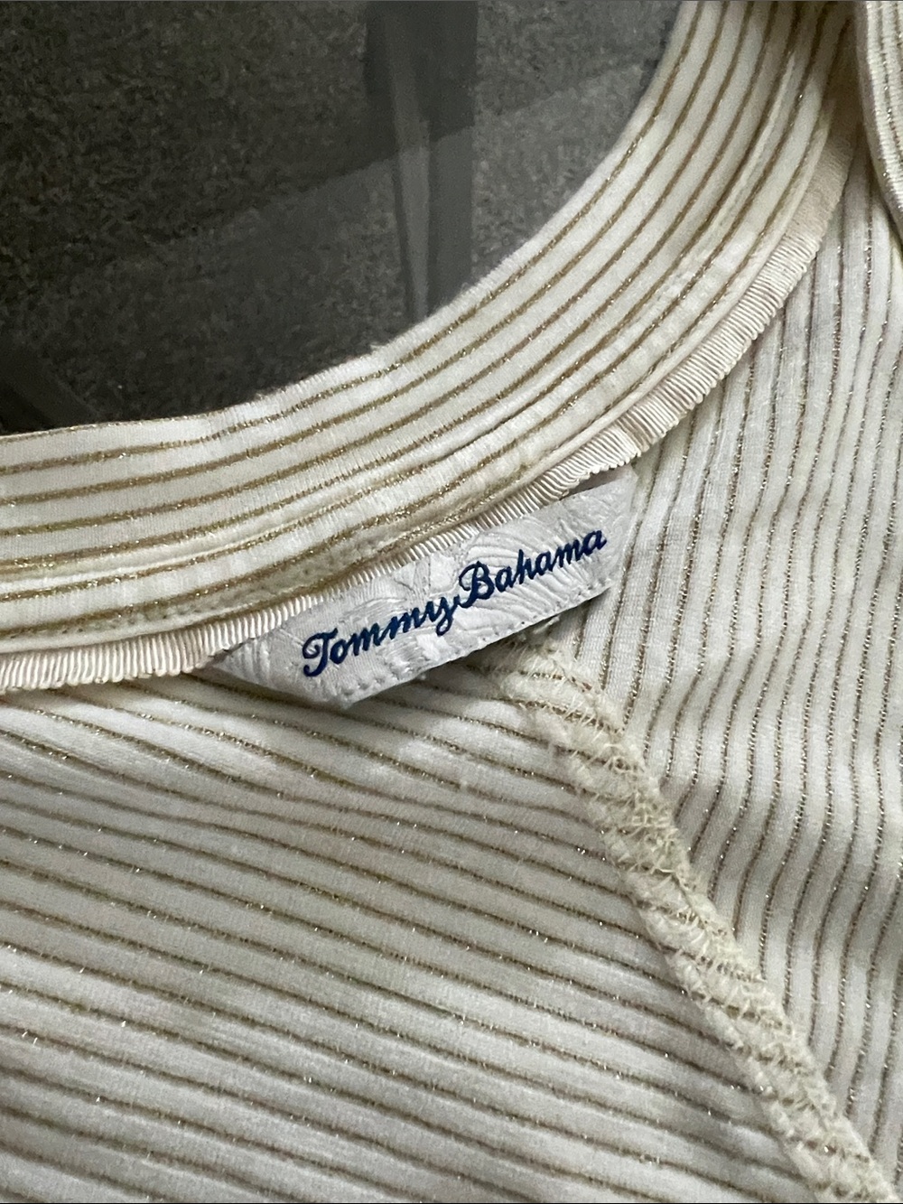 Tommy Bahama Cream and Ivory V-Neck Short Sleeve Top - Picture 2 of 9